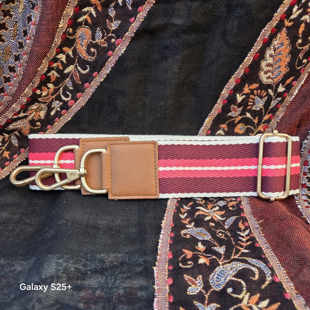 NWT Purse Strap Woven Canvas Burgundy Pink Brushed Gold Adjustable Removable